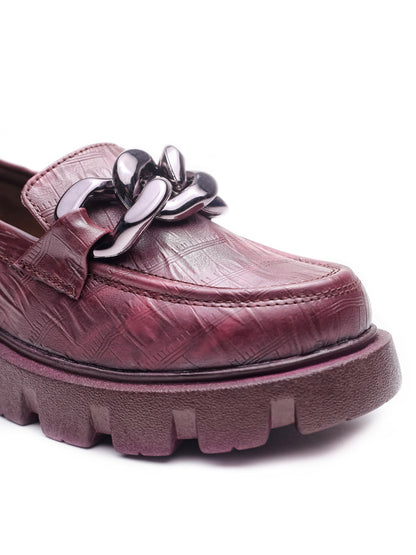Brauch Maroon Patterned Embellished Loafer Shoe