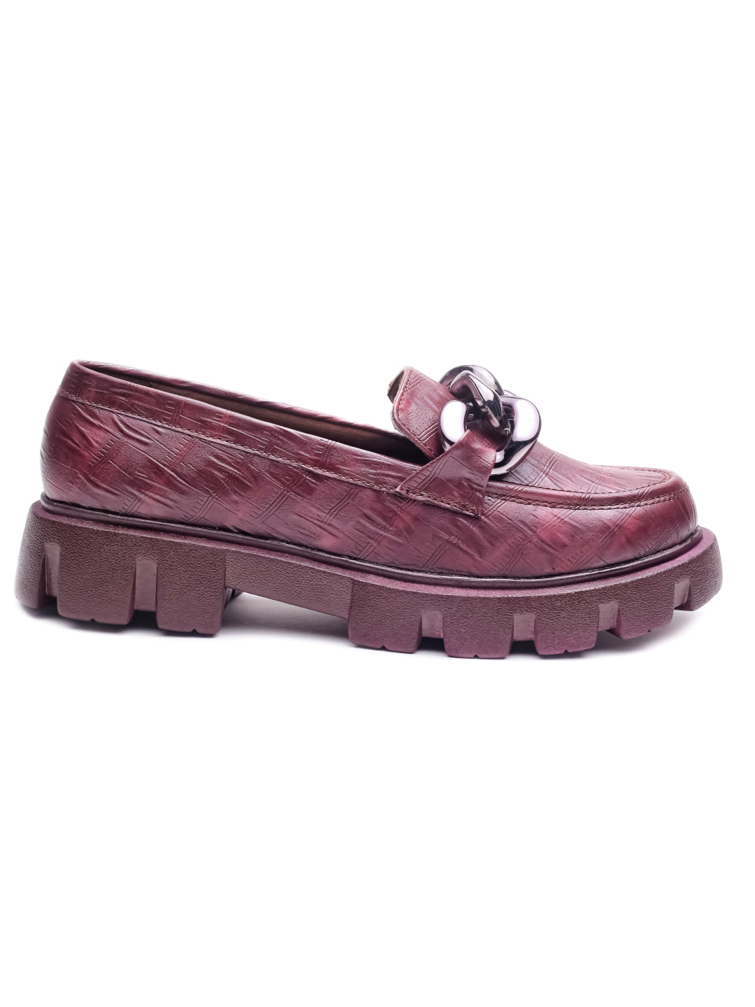 Brauch Maroon Patterned Embellished Loafer Shoe