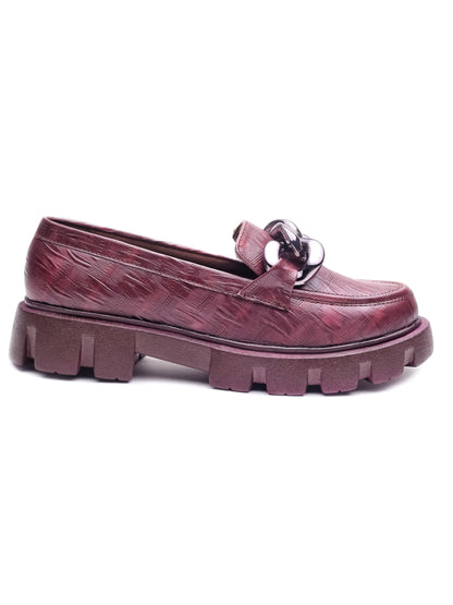Brauch Maroon Patterned Embellished Loafer Shoe