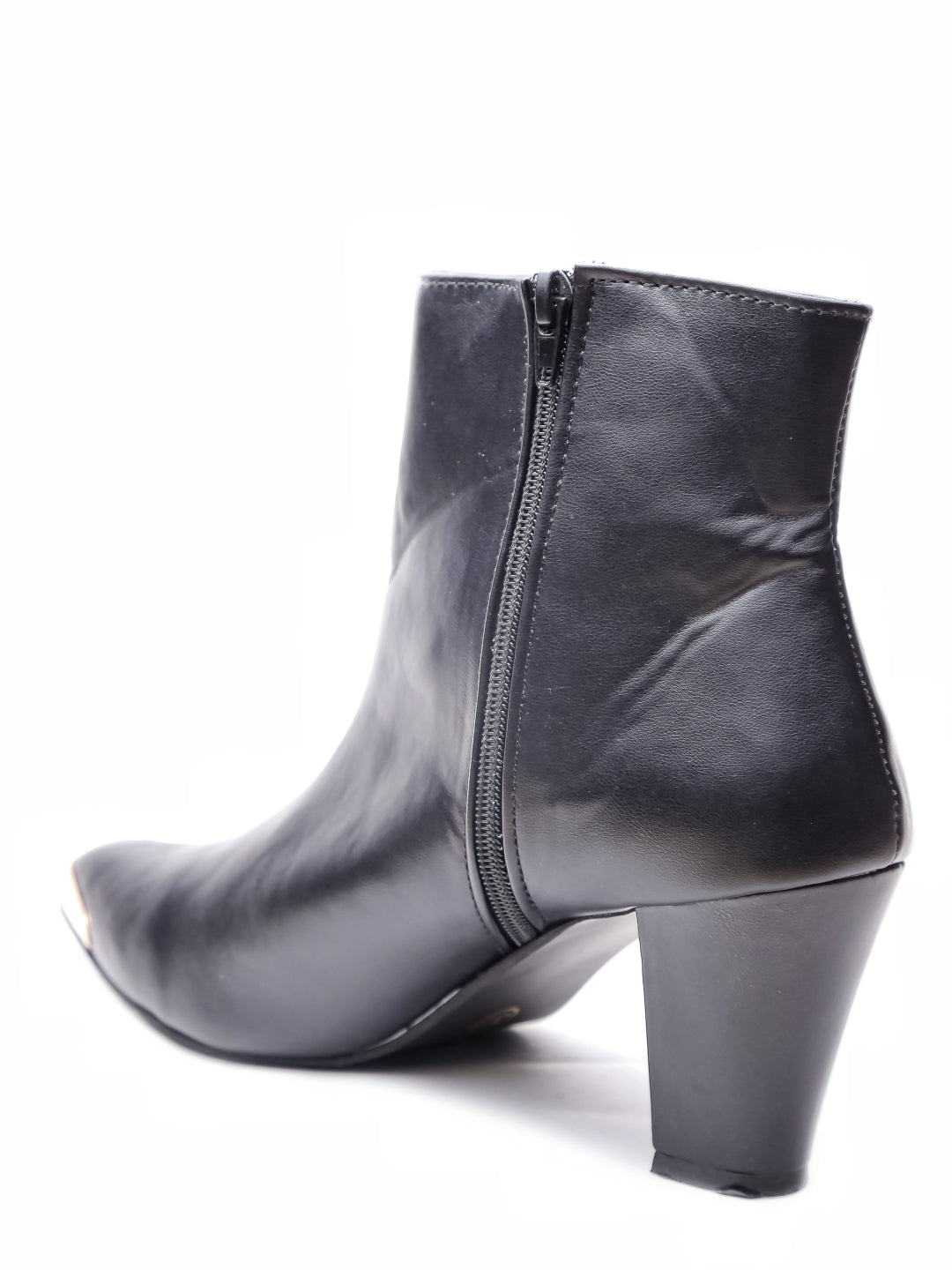 Women Black Pointed Toe Block Heeled Zip Up Boots