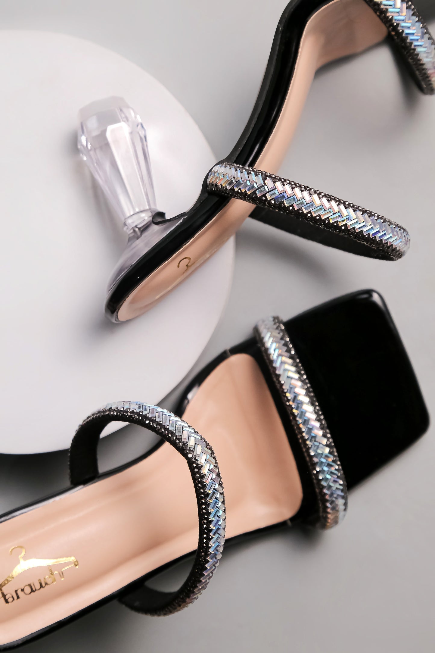 Brauch Black Patterned Rhinestone Transparent heel