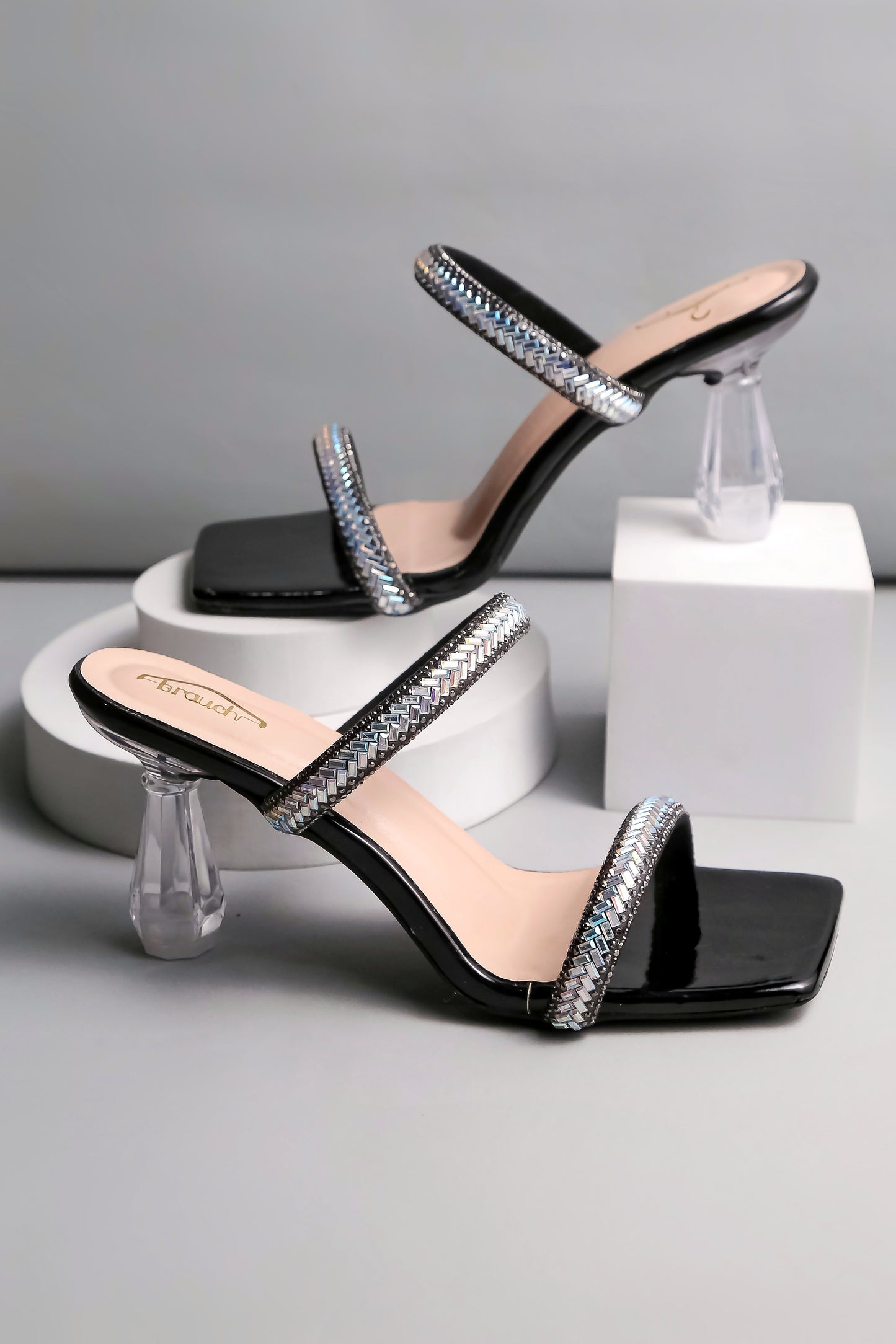 Brauch Black Patterned Rhinestone Transparent heel