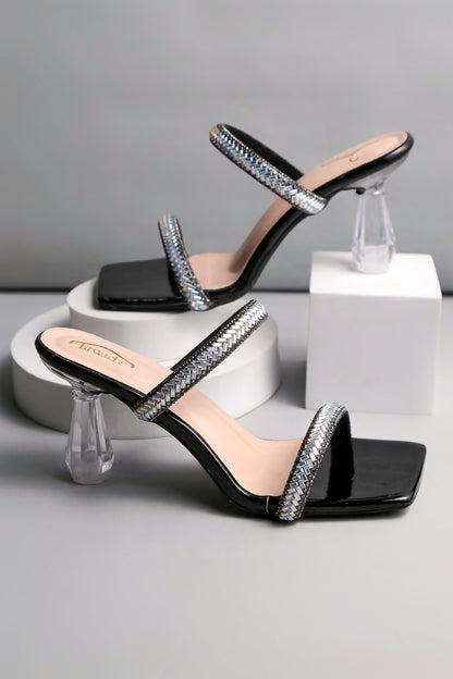 Brauch Black Patterned Rhinestone Transparent heel