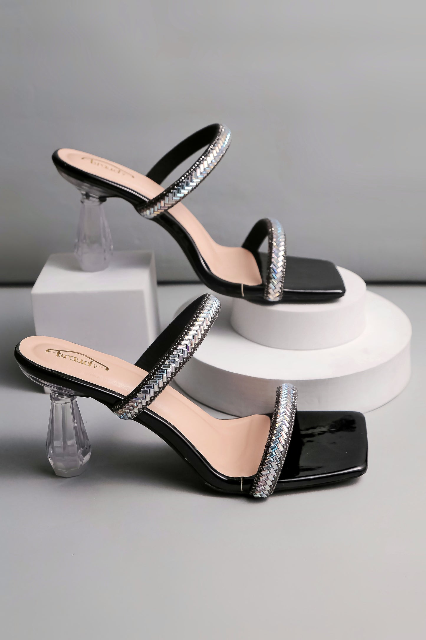 Brauch Black Patterned Rhinestone Transparent heel