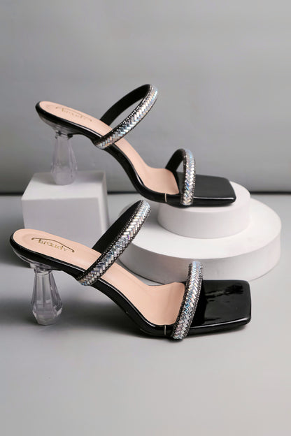 Brauch Black Patterned Rhinestone Transparent heel