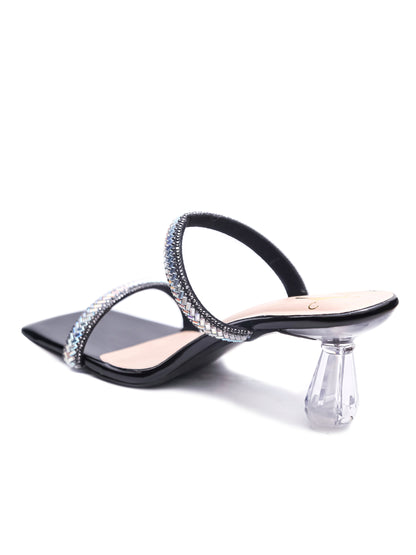 Brauch Black Patterned Rhinestone Transparent heel