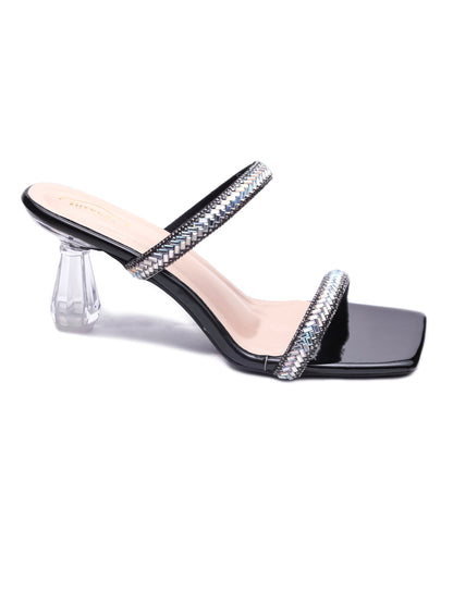 Brauch Black Patterned Rhinestone Transparent heel