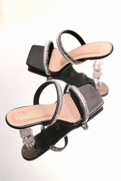 Brauch Black Patterned Rhinestone Transparent heel