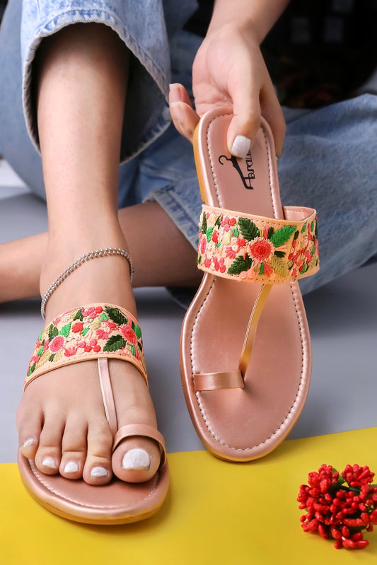 Brauch Women's Rose Gold Thumb Floral Flats
