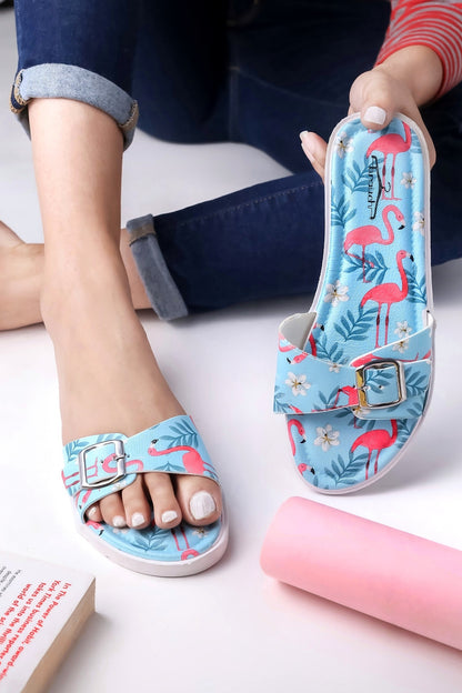 Brauch Women's Blue Flamingo Belt Slides
