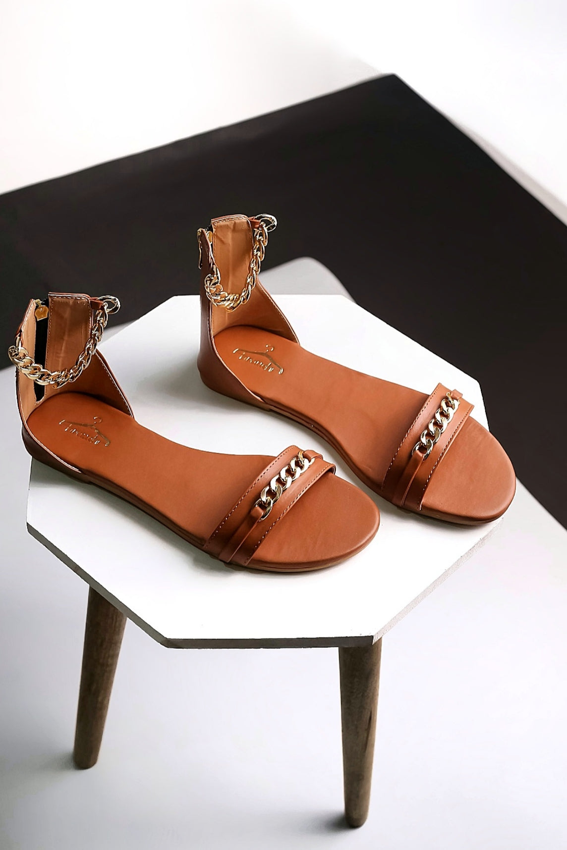 Brauch Women Tan High Strap Embellished Buckle Flats