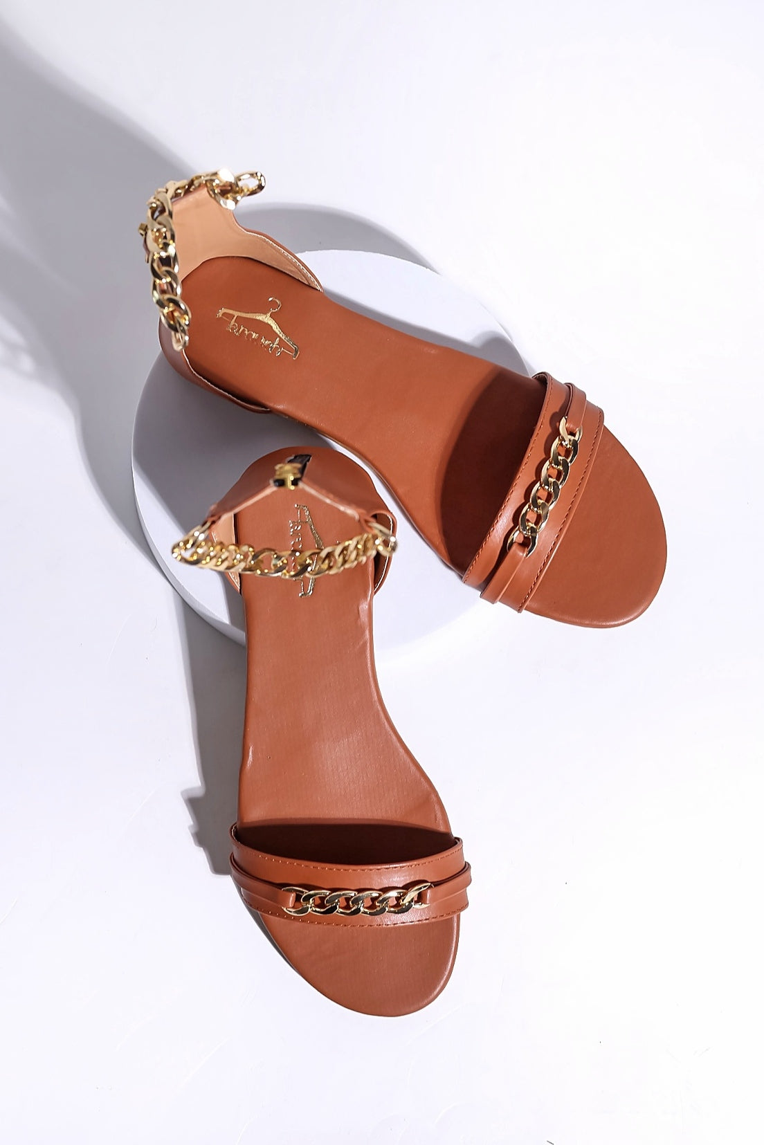 Brauch Women Tan High Strap Embellished Buckle Flats