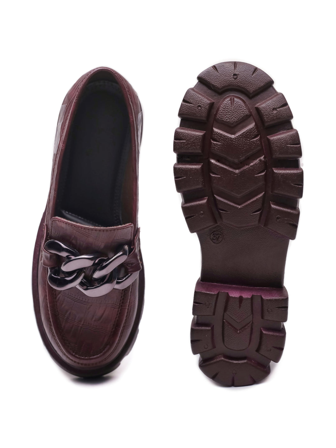 Brauch Maroon Patterned Embellished Loafer Shoe