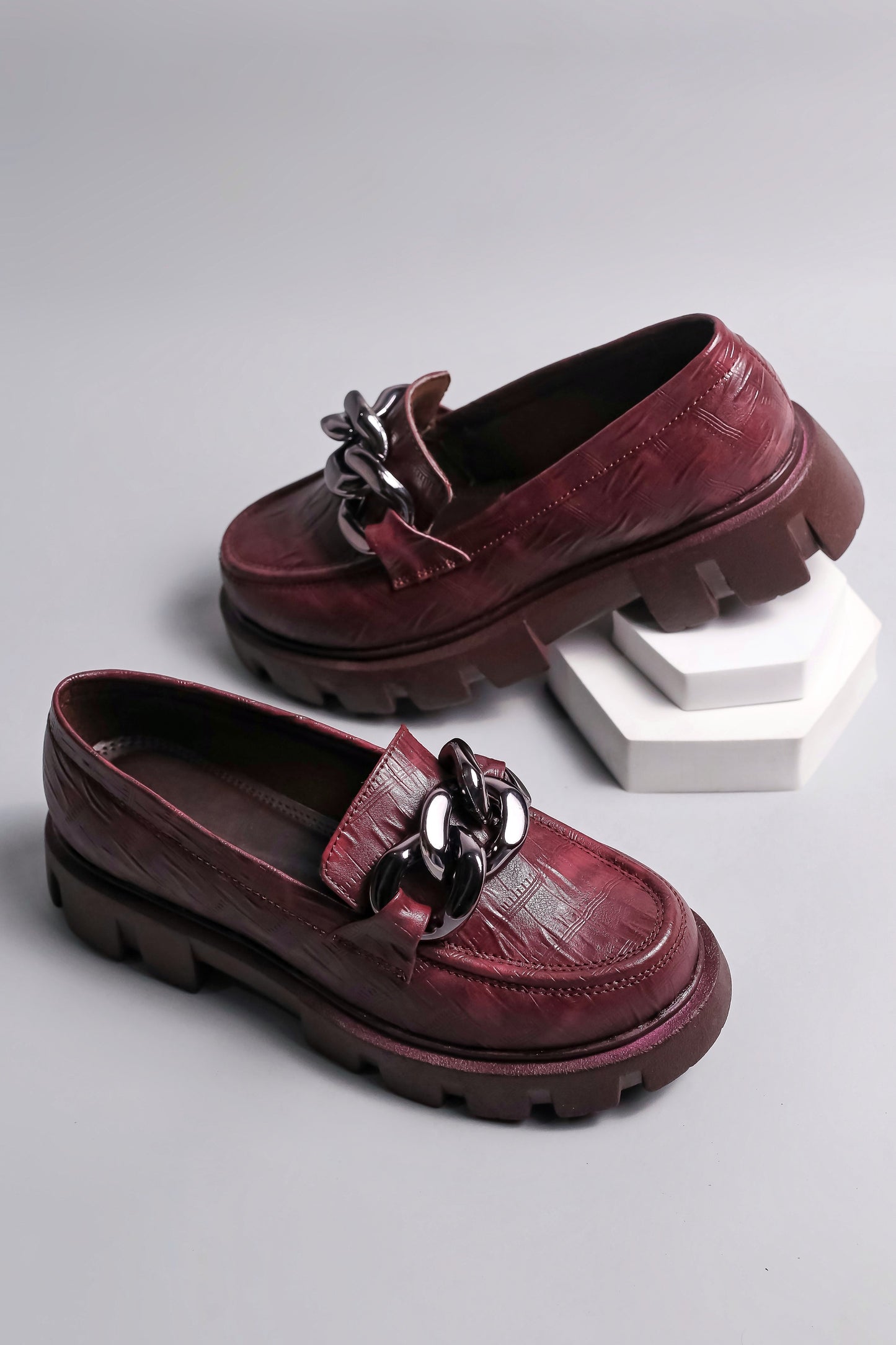 Brauch Maroon Patterned Embellished Loafer Shoe