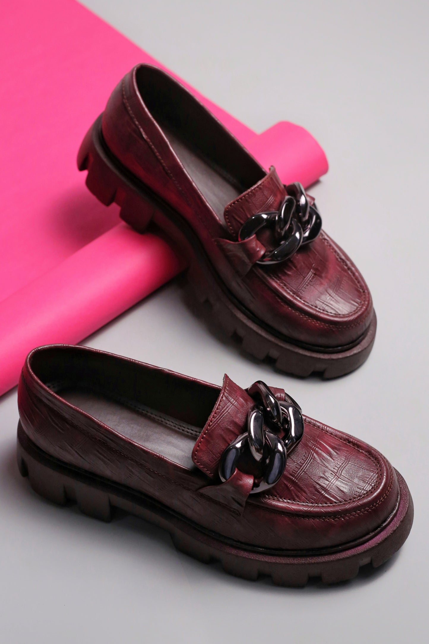 Brauch Maroon Patterned Embellished Loafer Shoe