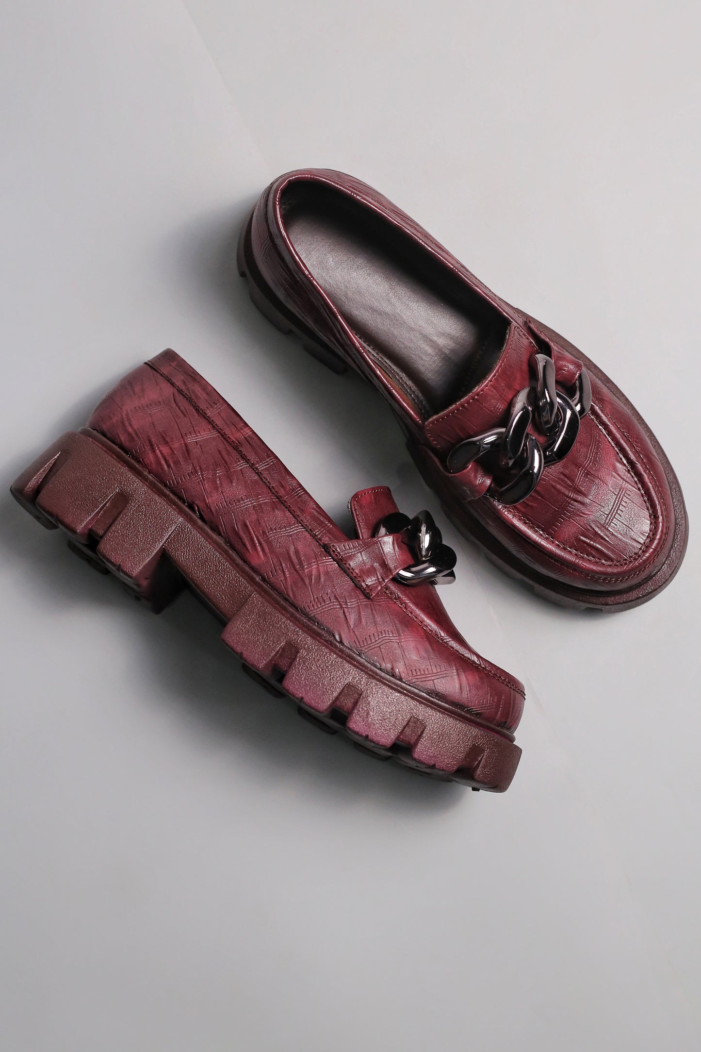 Brauch Maroon Patterned Embellished Loafer Shoe