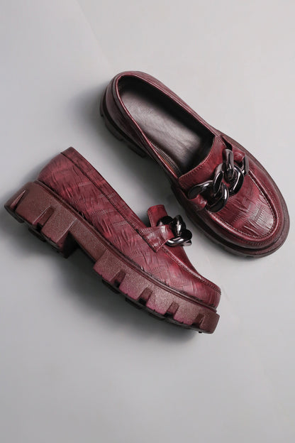 Brauch Maroon Patterned Embellished Loafer Shoe