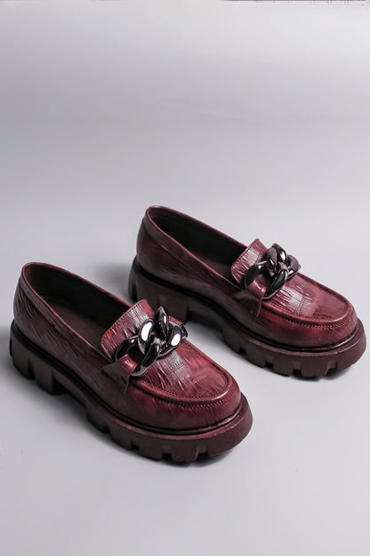 Brauch Maroon Patterned Embellished Loafer Shoe