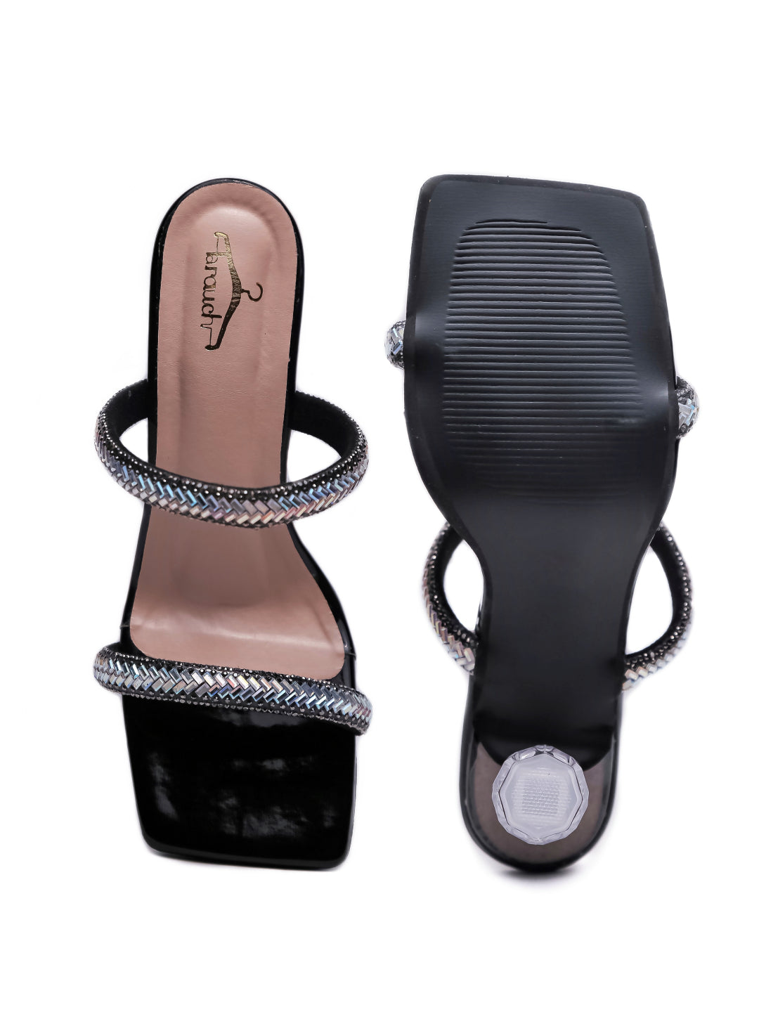 Brauch Black Patterned Rhinestone Transparent heel