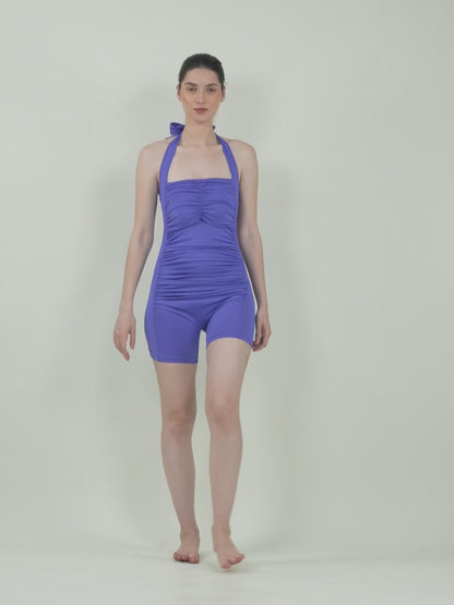 Brauch Purple Padded Ruched Halter Neck Swimdress
