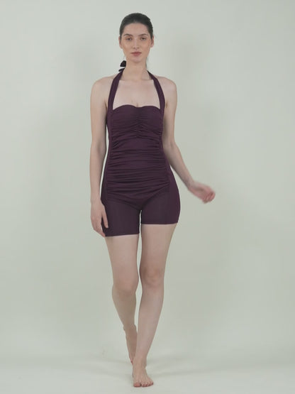 Brauch Maroon Padded Ruched Halter Neck Swimdress