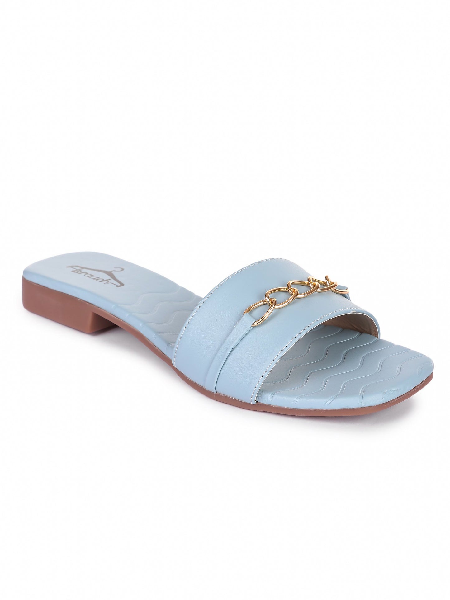 Brauch Sky Blue Buckle Strap Patterned Flats