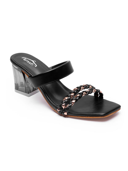 Brauch Women's Black Golden Strap Prism Block Heel