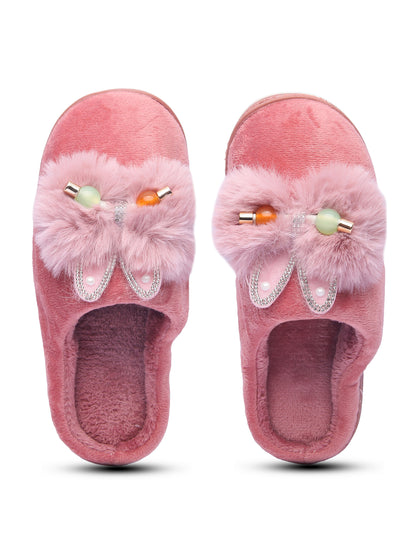 Brauch Women's Pink Kitty Stud Winter Slippers