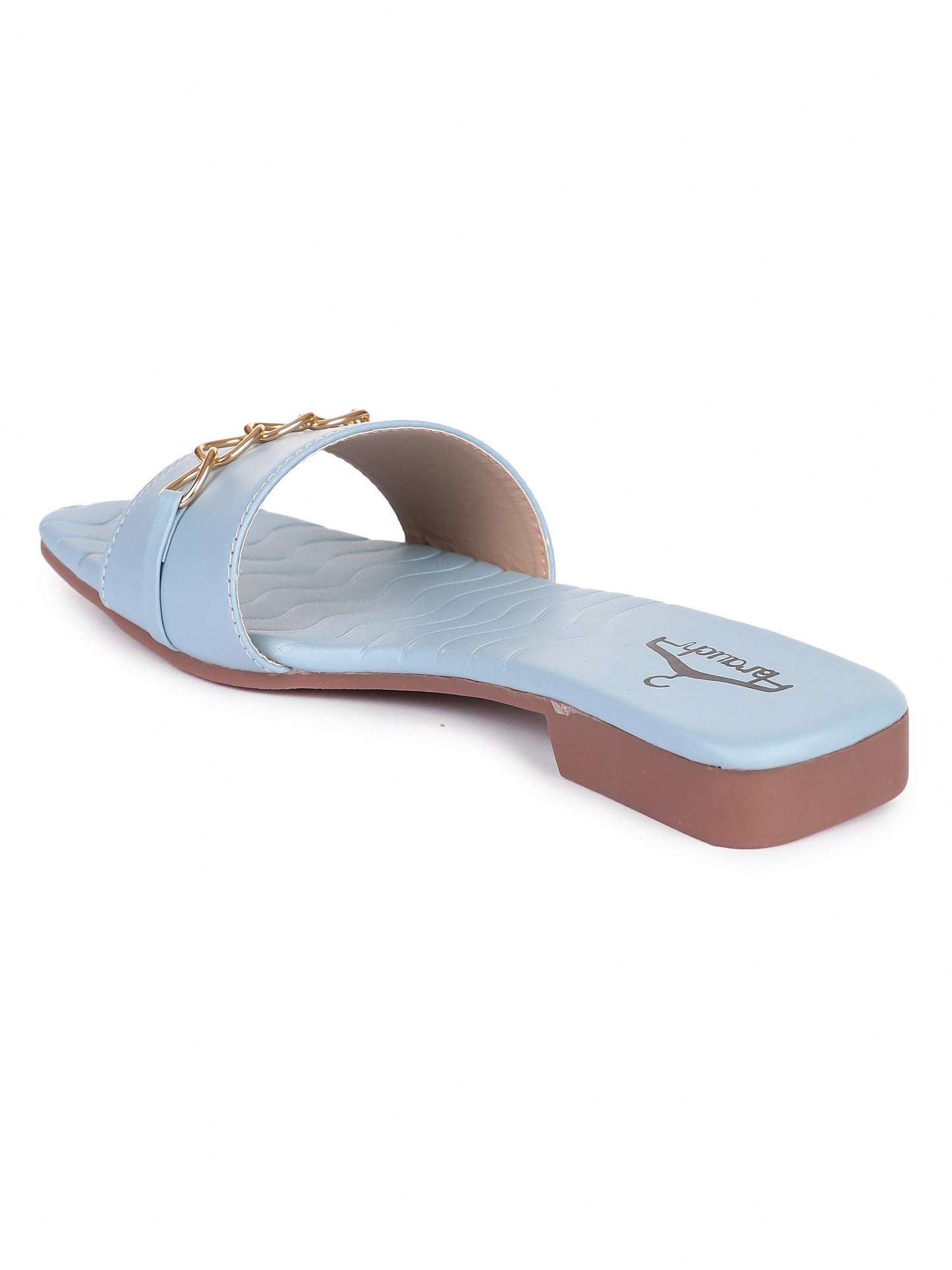 Brauch Sky Blue Buckle Strap Patterned Flats