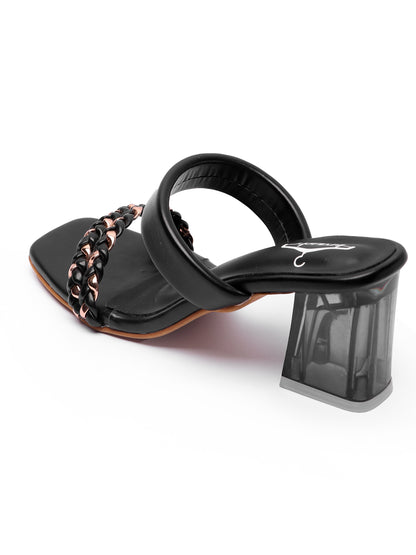 Brauch Women's Black Golden Strap Prism Block Heel