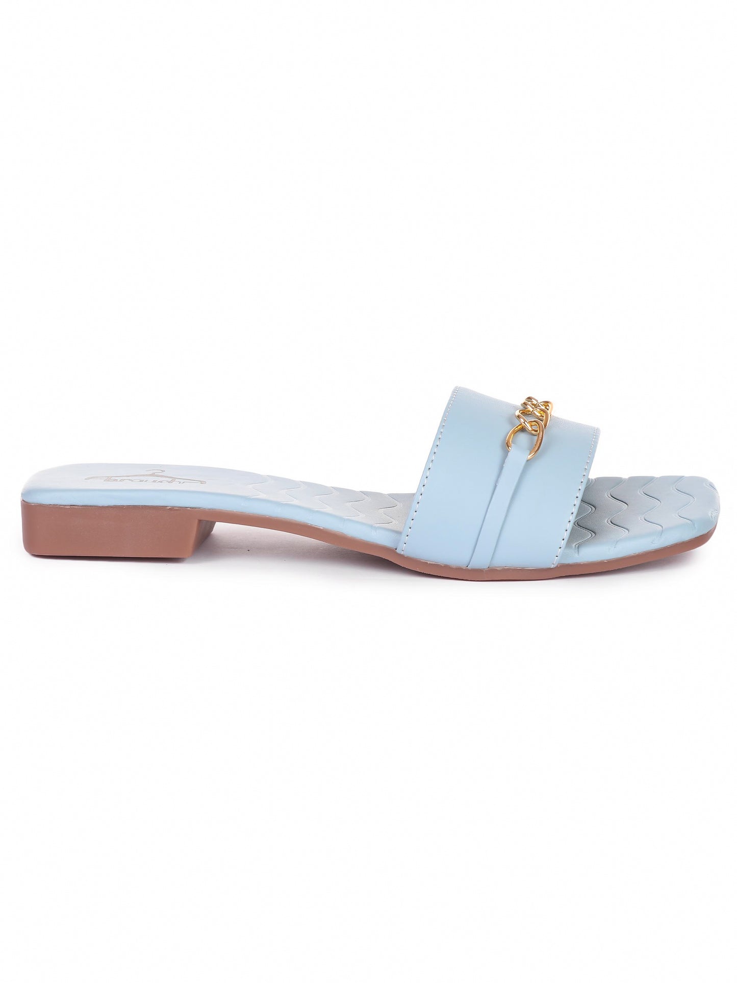 Brauch Sky Blue Buckle Strap Patterned Flats