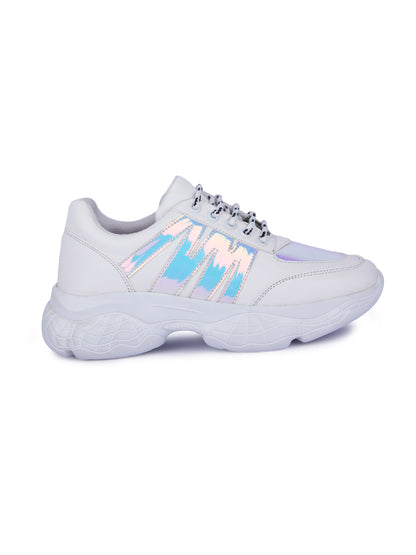 White And Chrome Stylish Striped Casual Sneaker