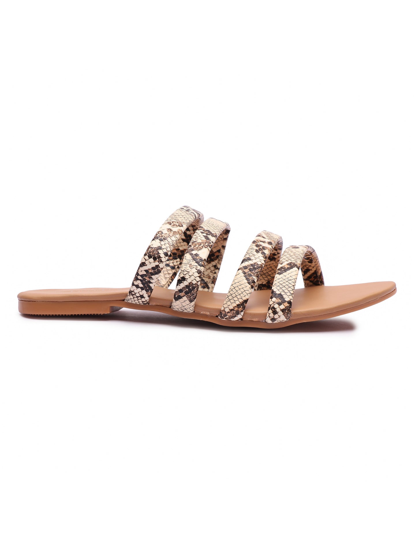 Brauch Women's Beige Snake Strap Printed Flat Sandal