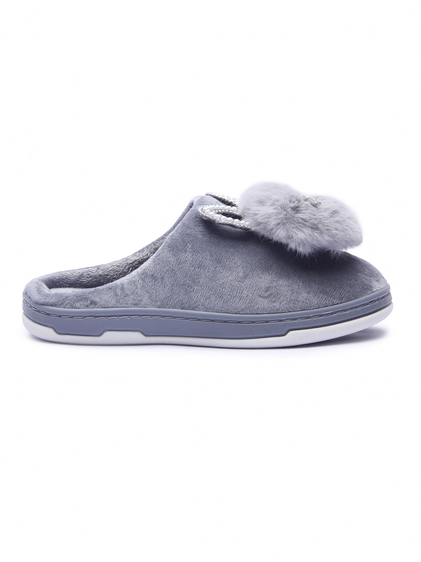 Brauch Women's Grey Pearl Glitter Kitty Winter Slippers