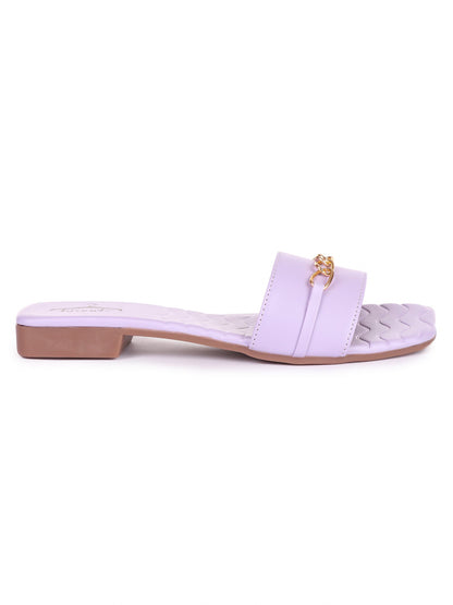 Brauch Lavender Buckle Strap Patterned Flats