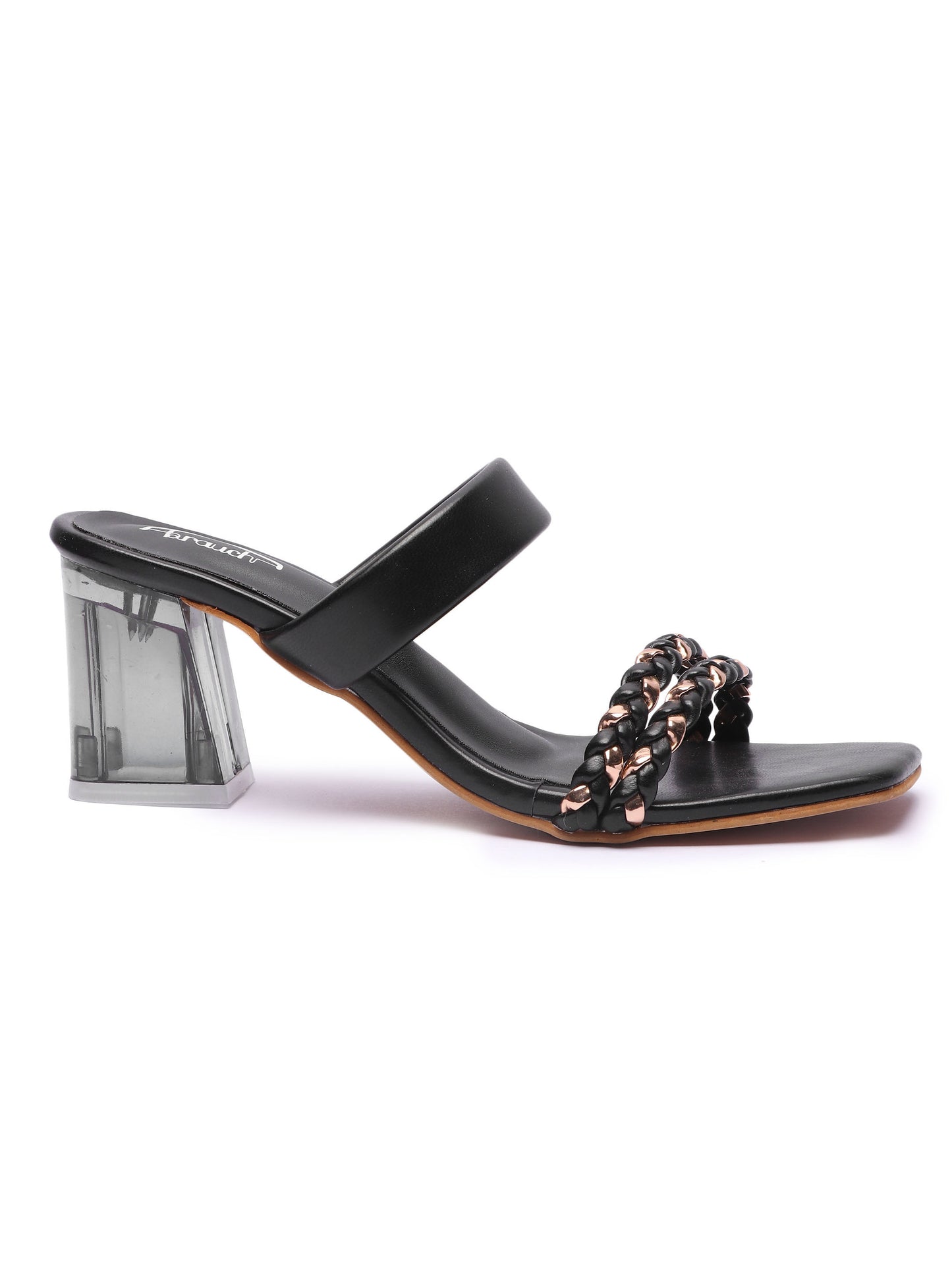 Brauch Women's Black Golden Strap Prism Block Heel