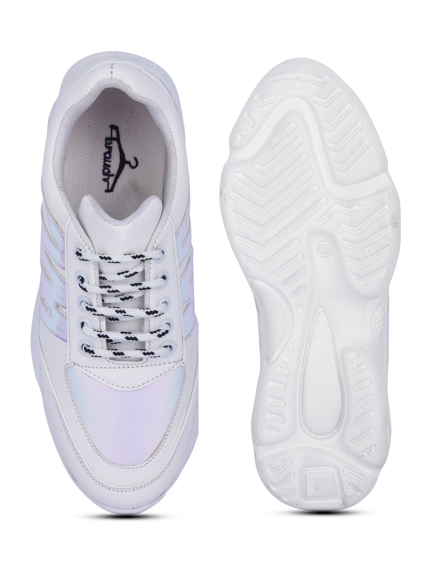 White And Chrome Stylish Striped Casual Sneaker