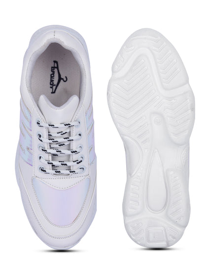 White And Chrome Stylish Striped Casual Sneaker