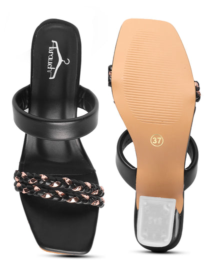 Brauch Women's Black Golden Strap Prism Block Heel