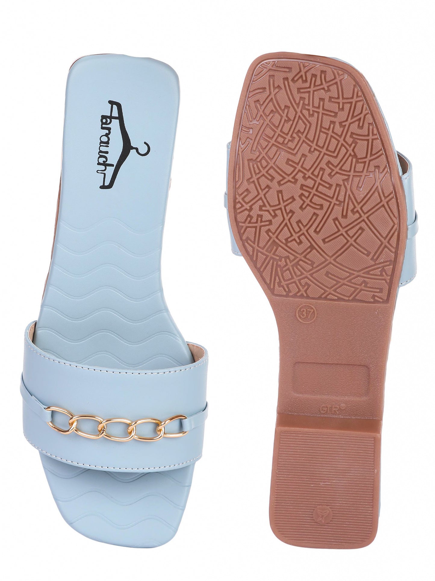 Brauch Sky Blue Buckle Strap Patterned Flats