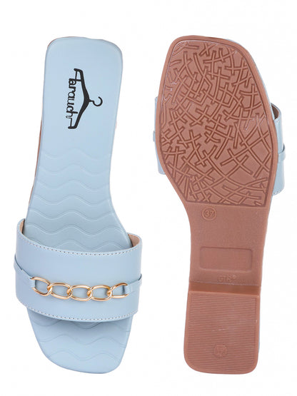 Brauch Sky Blue Buckle Strap Patterned Flats