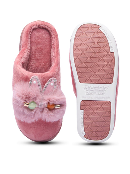 Brauch Women's Pink Kitty Stud Winter Slippers