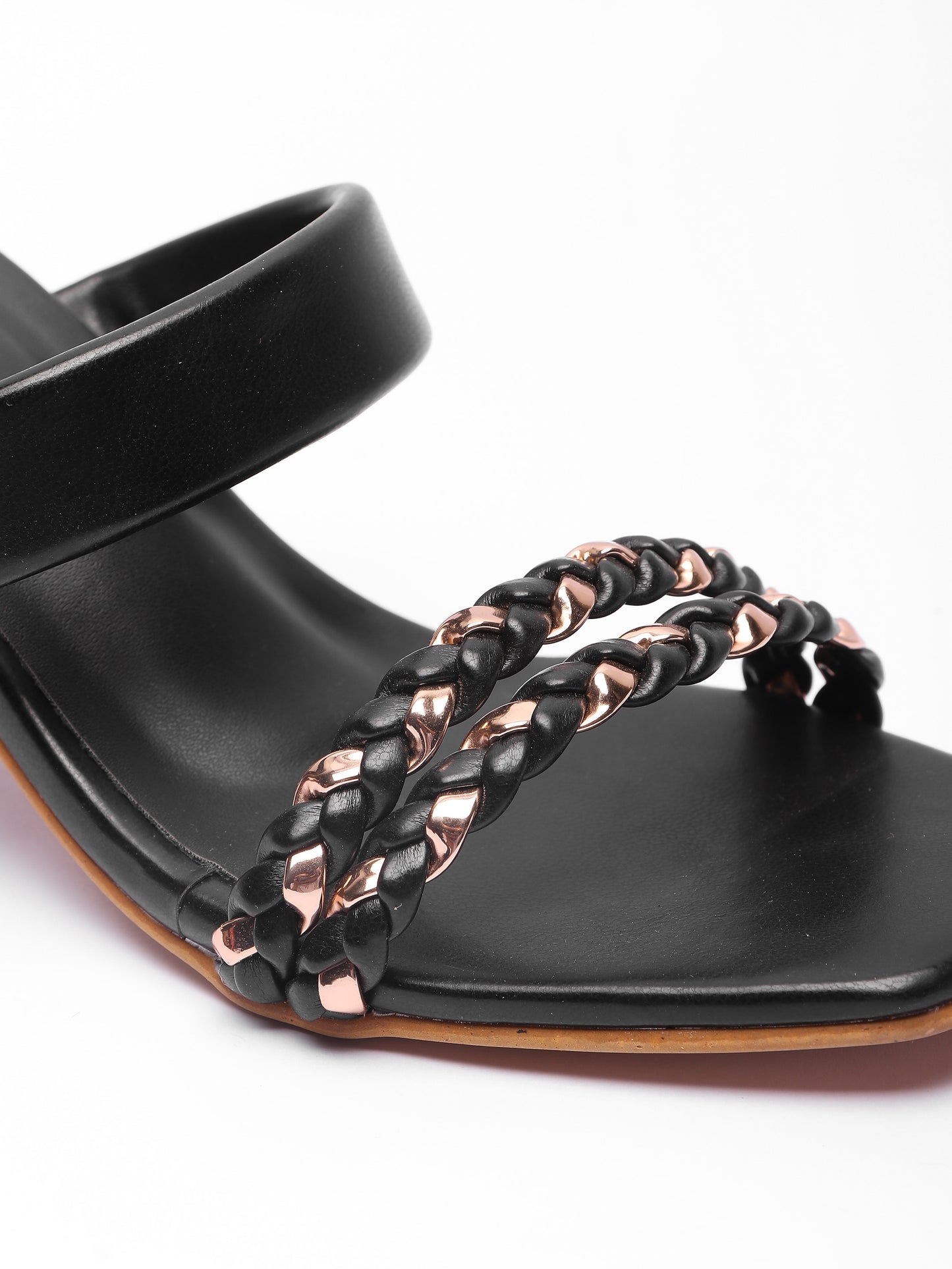 Brauch Women's Black Golden Strap Prism Block Heel