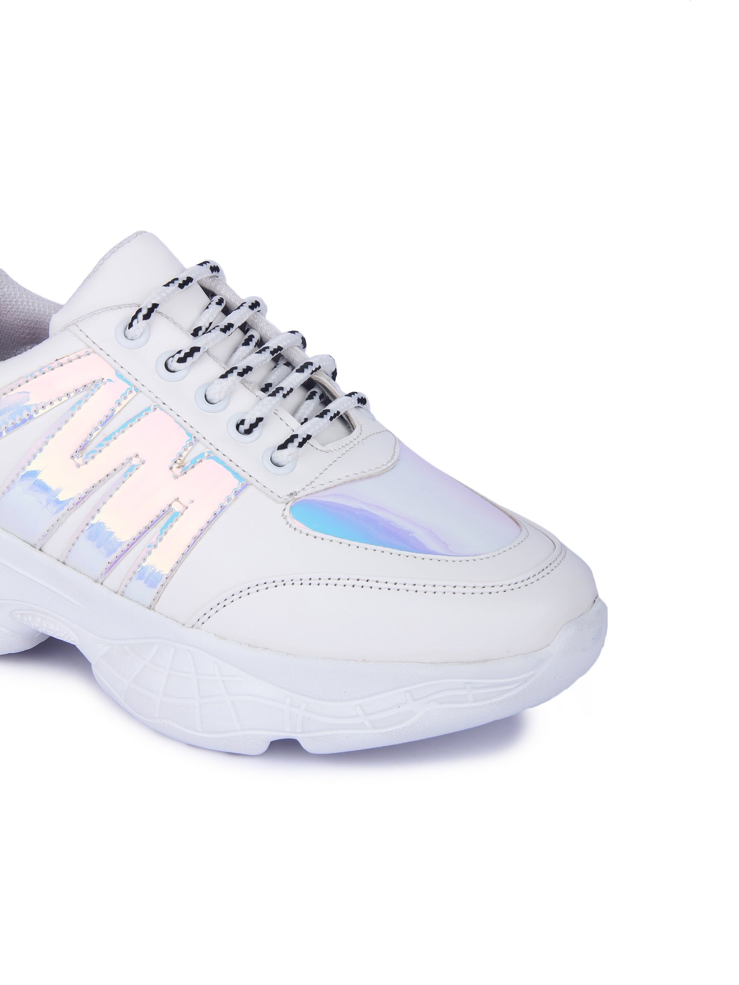 White And Chrome Stylish Striped Casual Sneaker