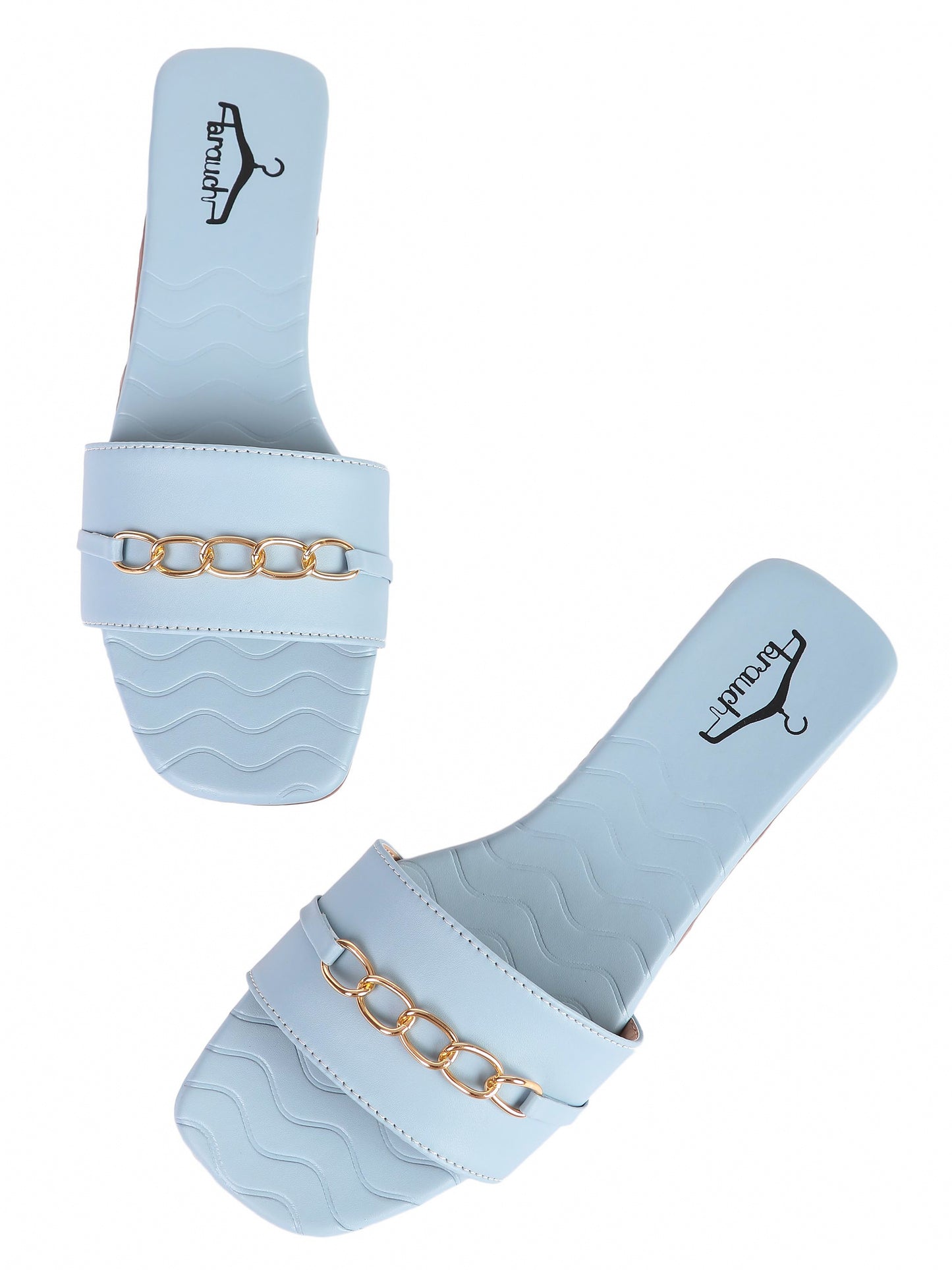 Brauch Sky Blue Buckle Strap Patterned Flats