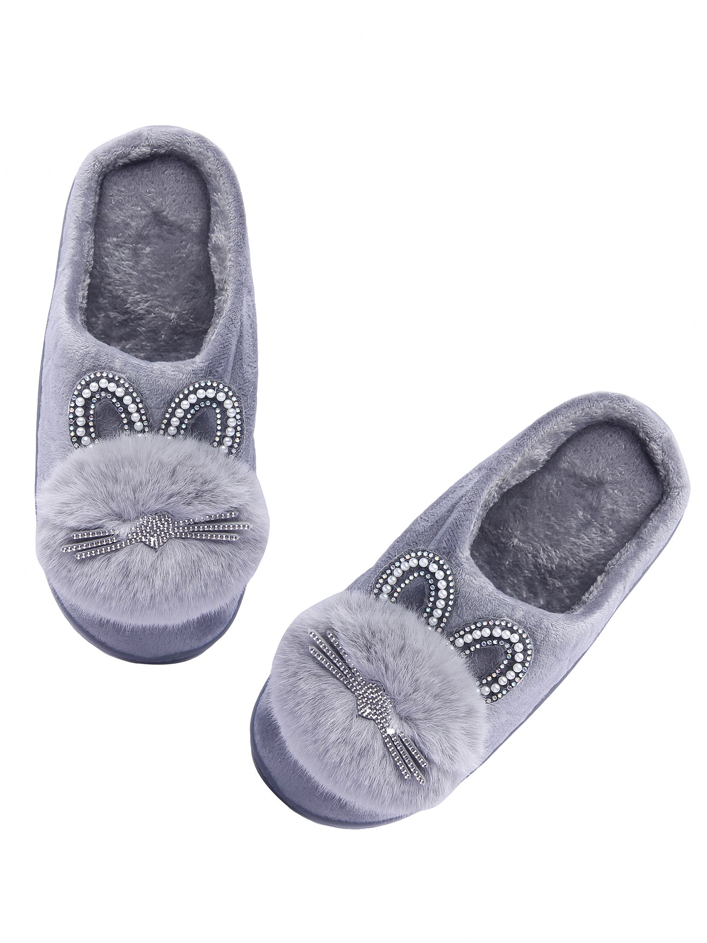 Brauch Women's Grey Pearl Glitter Kitty Winter Slippers