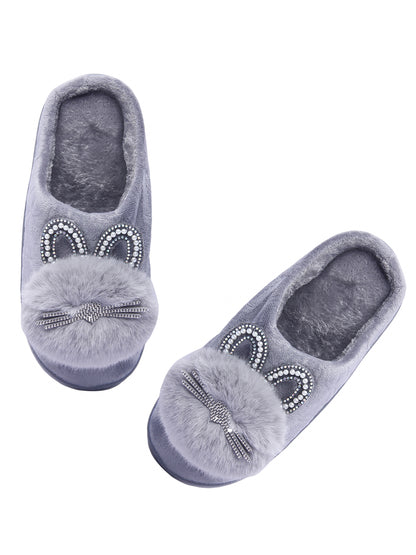 Brauch Women's Grey Pearl Glitter Kitty Winter Slippers