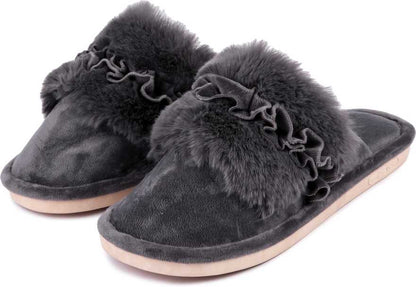 Brauch Women's Grey Fur Floral Winter Slippers
