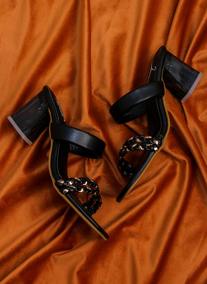 Brauch Women's Black Golden Strap Prism Block Heel