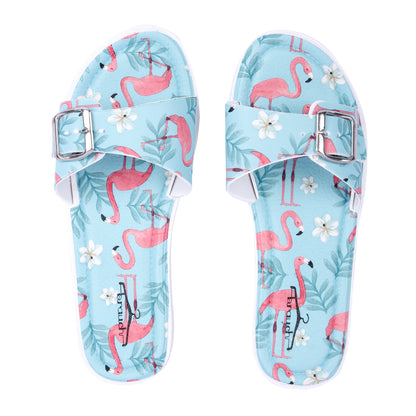 Brauch Women's Blue Flamingo Belt Slides